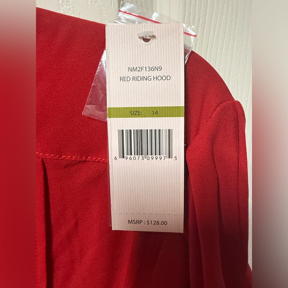 NWT Nanette Lepore Red Riding Hood Pleated Tie Waist A-Line Crepe Midi Dress - Picture 11 of 11